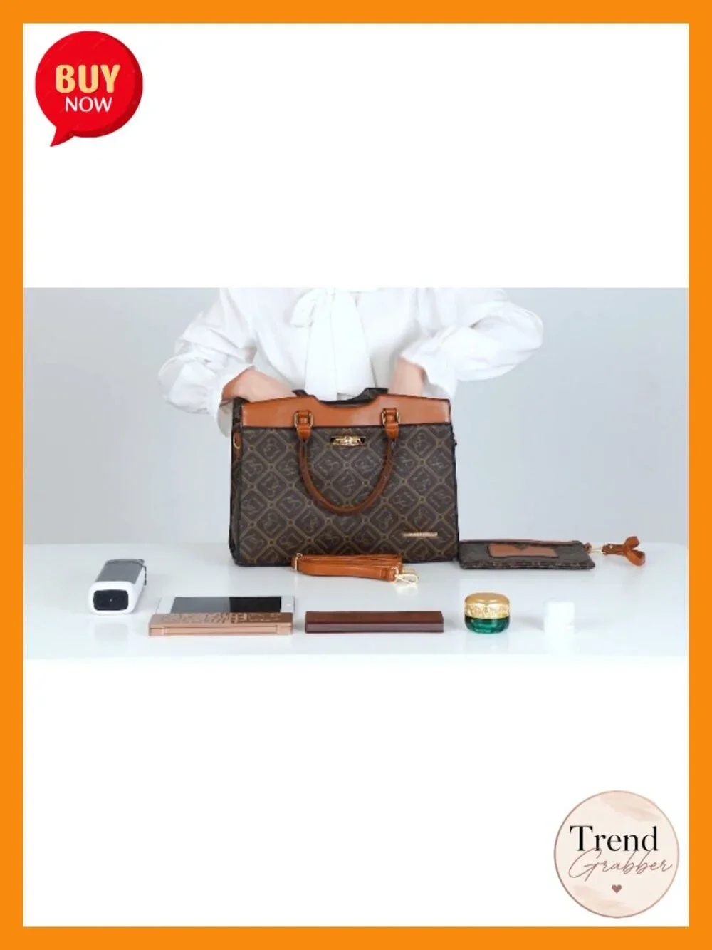 Vegan Leather Satchel Purse 2-Piece Set Large Tote Work Bag
